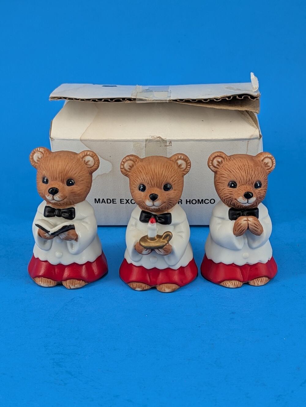 Vintage Set of 3 Homco Christmas Figurine Choir Teddy Bears #5100 HD63